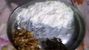 Àn Indian slave dog eating cum rice by mistress